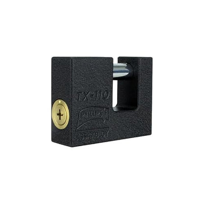 Phillips Candado de Hierro TX-110 de Extra Seguridad, Candado Tipo Cortina de Alta Resistencia con Llave Tetra y 16 Pernos, Diseño Anti-Palanca para Zaguanes y Puertas Industriales