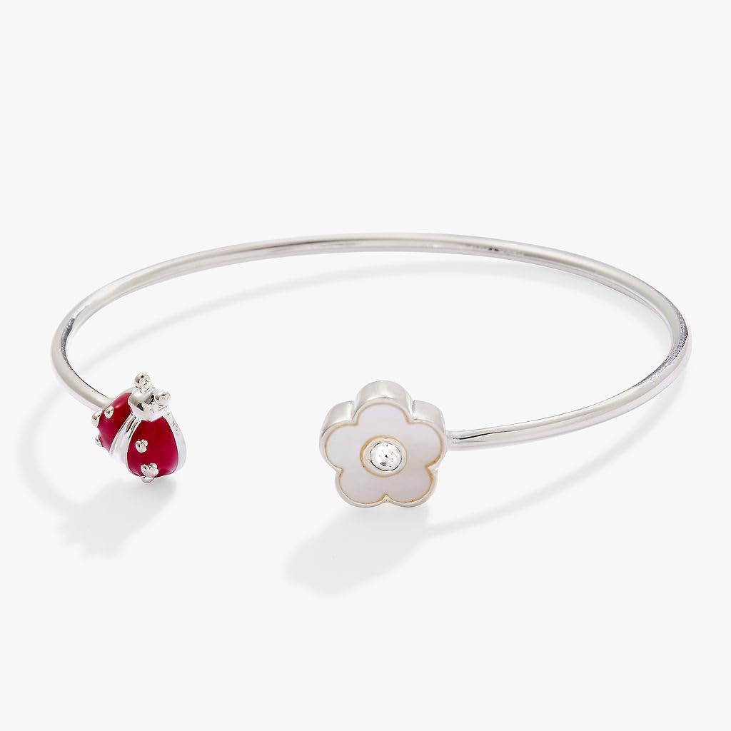 Alex and Ani Brazalete Flexible Mariquita y Margarita | Brazalete Abierto para Mujer | Esmalte, Cristal | Pulsera de Flor para Mujer | Joyería Floral
