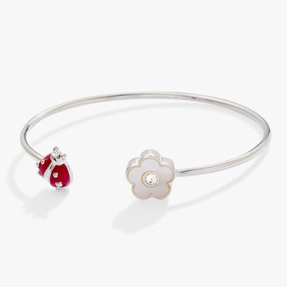 Alex and Ani Brazalete Flexible Mariquita y Margarita | Brazalete Abierto para Mujer | Esmalte, Cristal | Pulsera de Flor para Mujer | Joyería Floral