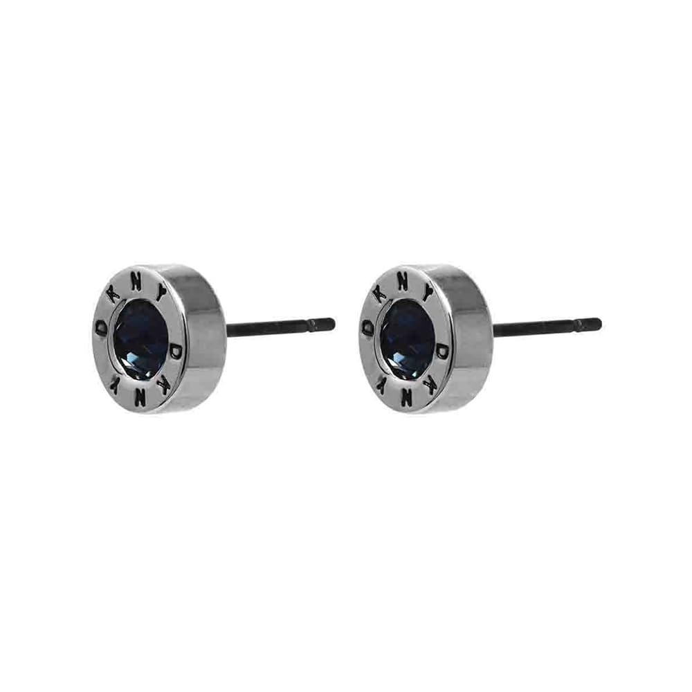 DKNY Aretes Plata Boton | Plata, pequeño, cristal azul, para mujer