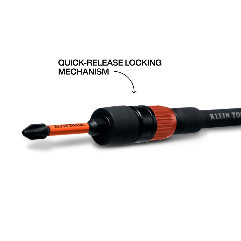 Klein Tools Extensión de Impacto de Doble Bloqueo 31089 | 12 pulgadas, vástago hexagonal 1/4 pulgadas, liberación rápida, bloqueo giratorio, para espacios reducidos