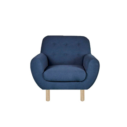 Sillón Individual Tapizado en Tela Ultra Suave Color Azul. Estructura de Madera Sólida