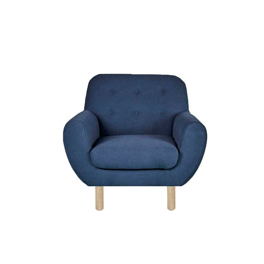 Sillón Individual Tapizado en Tela Ultra Suave Color Azul. Estructura de Madera Sólida