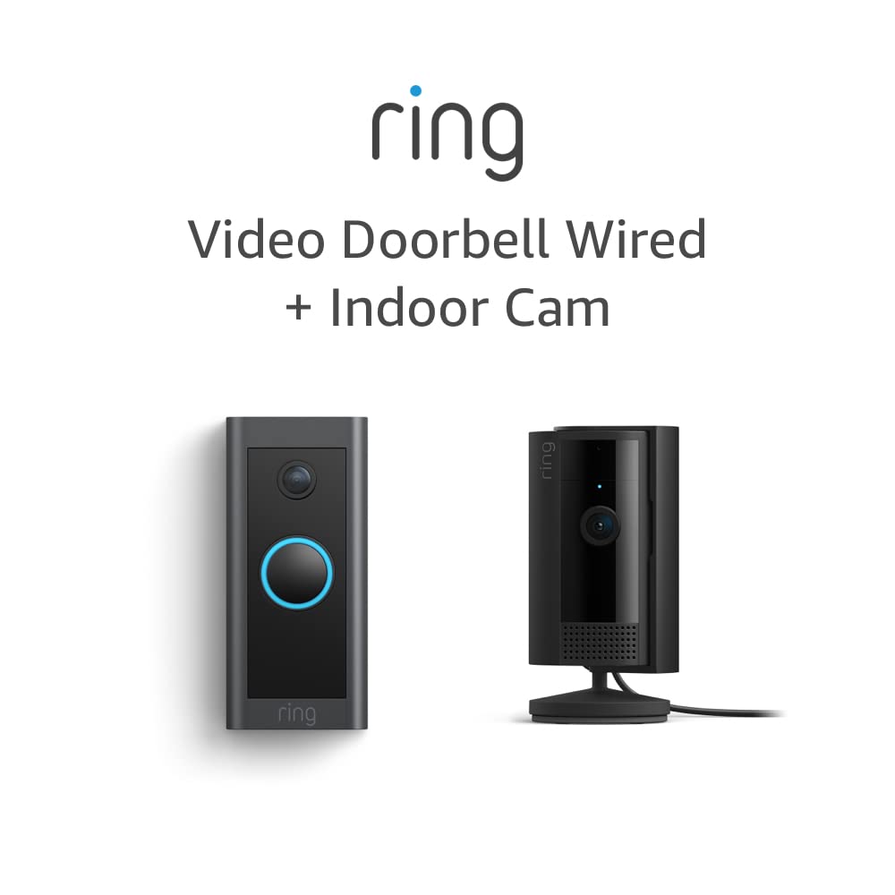 Cámara para interiores Ring (Indoor Cam), negra + Videotimbre cableado Ring (Video Doorbell Wired)