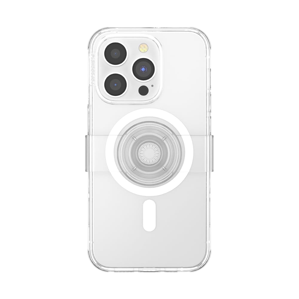 PopSockets - Funda Transparente para iPhone 14 Pro, con Agarre y Deslizamiento, Compatible con MagSafe, Carga inalámbrica Compatible
