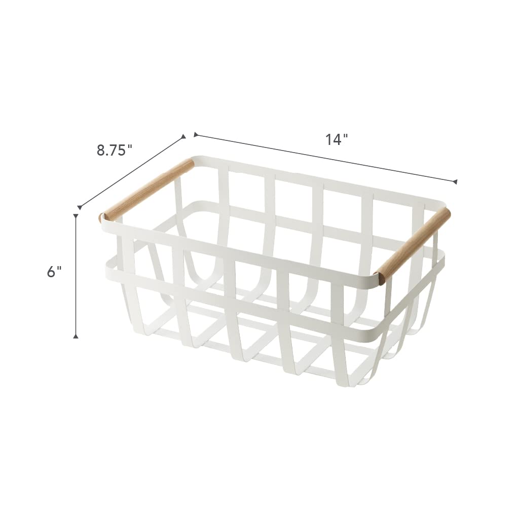 YAMAZAKI Home 2507 Organizador de cesta de almacenamiento con doble asa, talla única, color blanco