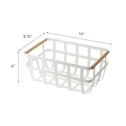 YAMAZAKI Home 2507 Organizador de cesta de almacenamiento con doble asa, talla única, color blanco