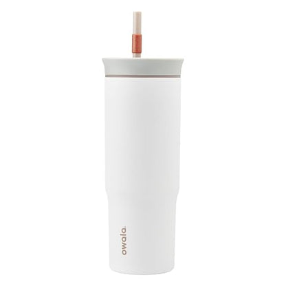 Owala - Vaso térmico de viaje de acero inoxidable de triple capa con tapa antiderrame y popote, libre de BPA, 710 ml, gris/blanco (Iced Tea)