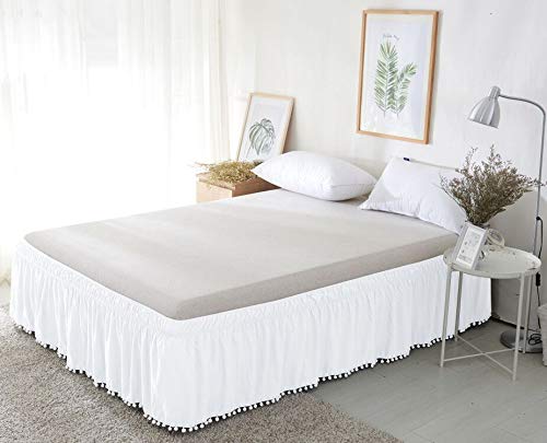 Elegant Comfort - Falda elástica con Nudo Superior con Flecos y Volantes Alrededor del Estilo de Cama, Resistente a Las Arrugas, caída de 16 Pulgadas, tamaño Individual/matrimonial, Color Blanco