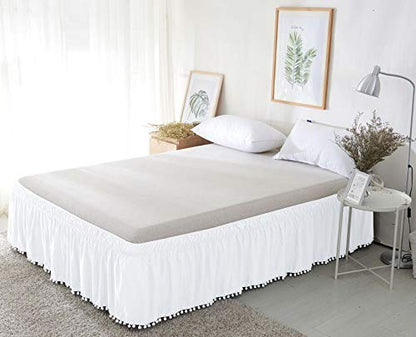Elegant Comfort - Falda elástica con Nudo Superior con Flecos y Volantes Alrededor del Estilo de Cama, Resistente a Las Arrugas, caída de 16 Pulgadas, tamaño Individual/matrimonial, Color Blanco