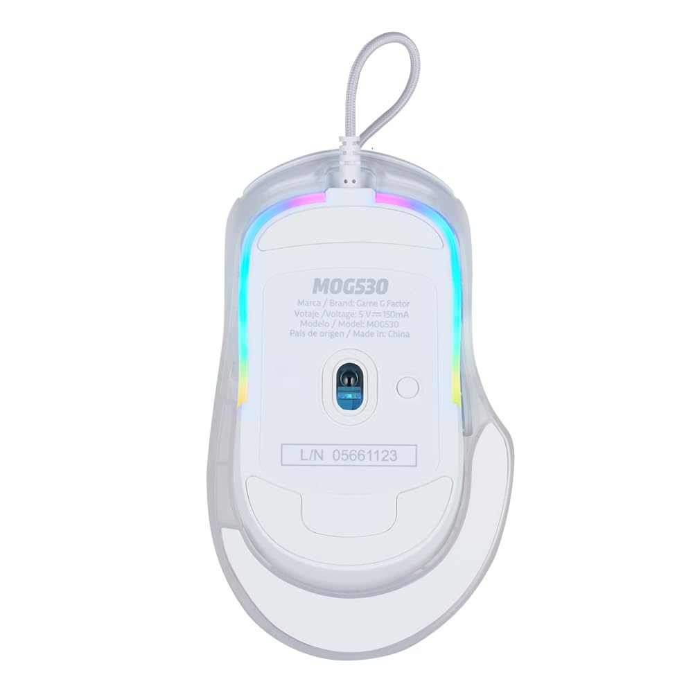 GAME FACTOR MOG530-WH Mouse Gamer Pixart 3327 hasta 12,000 dpi 1000 Hz Ajustable con Software Iluminacion RGB Framerate de 6200 fps Color Blanco
