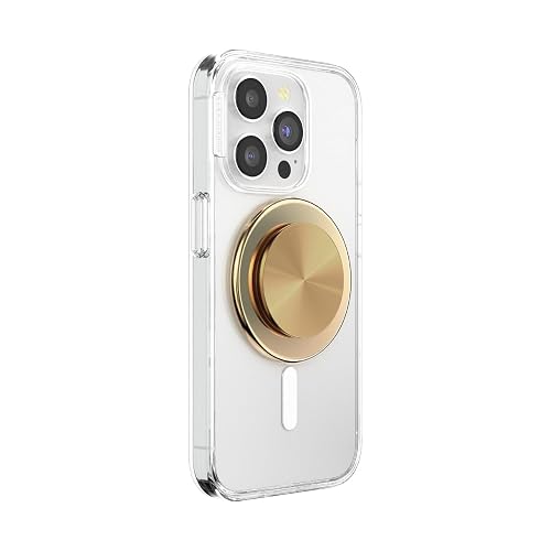 PopSockets - Empuñadura para teléfono MagSafe con Soporte, Soporte magnético, Parte Superior Intercambiable, sujeción Segura para iPhone MagSafe, teléfono y Tablet, Soporte Radial de Aluminio Dorado