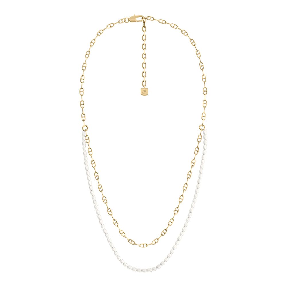 Collar multihebra Heritage D-Link de Fossil para mujer de latón en tono dorado con perlas, JA7321710