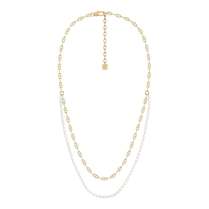 Collar multihebra Heritage D-Link de Fossil para mujer de latón en tono dorado con perlas, JA7321710