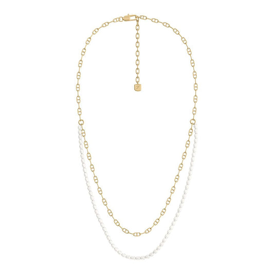 Collar multihebra Heritage D-Link de Fossil para mujer de latón en tono dorado con perlas, JA7321710