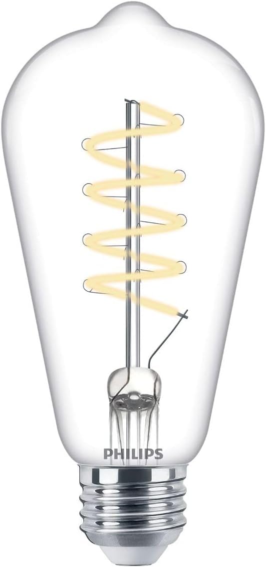 PHILIPS LED clásico sin parpadeo en espiral transparente ST19 regulable, tecnología EyeComfort, 500 lúmenes, blanco suave (2700 K), 5.5W = 60W, certificado por título 20, base E26, paquete de 1