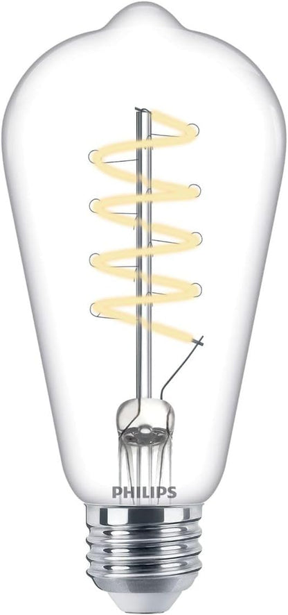 PHILIPS LED clásico sin parpadeo en espiral transparente ST19 regulable, tecnología EyeComfort, 500 lúmenes, blanco suave (2700 K), 5.5W = 60W, certificado por título 20, base E26, paquete de 1