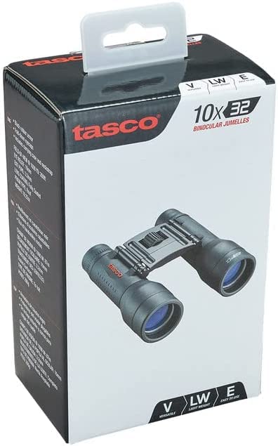 Tasco Binoculares Essentials Prisma Roof 10x32 mm Práctico y Ligero de Viaje. Binocular con Funda y Correa de Cuello. Prismáticos con Uso Multipropósito