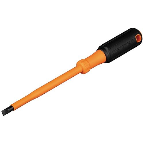 Klein Tools 6866INS - Destornillador aislado, fabricado en Estados Unidos, punta de gabinete de 1000 V, 5/16 pulgadas, destornillador con vástago de 6 pulgadas, punta dentada, mango de agarre de cojín