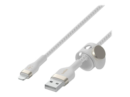 Belkin BoostCharge Pro Flex - Cable trenzado USB A a Lightning de 2 m, certificado MFi de 20 W, carga rápida, iPhone 14 y 13, color blanco
