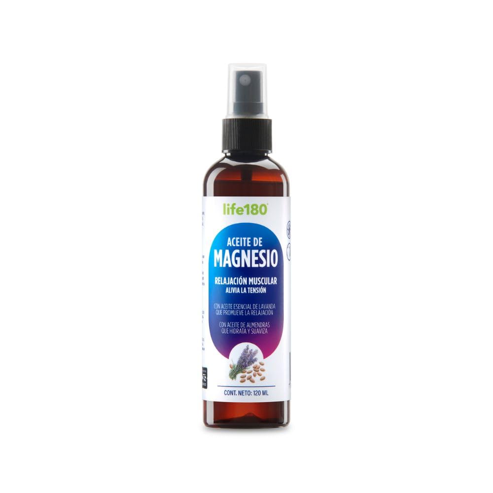Life180 Aceite de Magnesio con Lavanda y Almendras en Spray 120ml | Cuidado Personal para la Relajación Corporal un Confort Diario que Hidrata y Suaviza la Piel