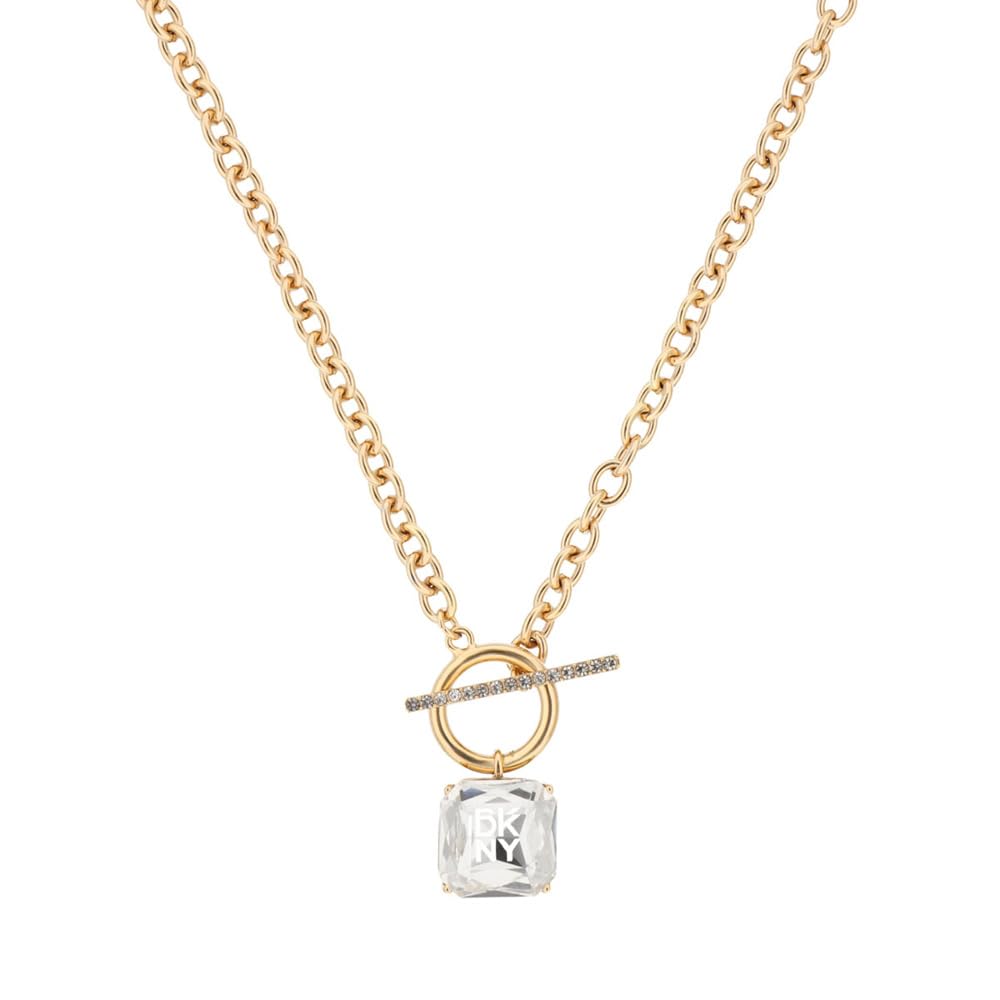 DKNY Collar Cuadrado Dorado para Mujer | Aleación de metales bañada en dorado, cierre gancho francés, tamaño mediano