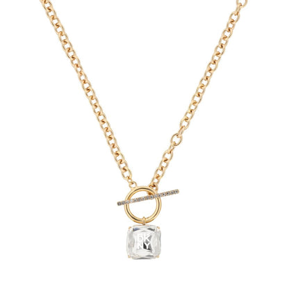 DKNY Collar Cuadrado Dorado para Mujer | Aleación de metales bañada en dorado, cierre gancho francés, tamaño mediano