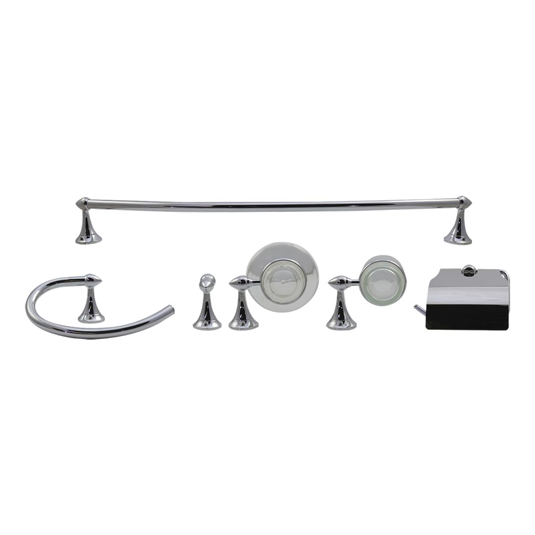 Anbec JAB8906C Juego de Accesorios para Baño 6 Piezas, Cuerpo Metálico, Incluye 1 Toallero de Barra, 1 Cepillero con Vaso, 1 Porta Rollo, 1 Jabonera con Base, 1 Toallero de Argolla, 1 Gancho, Cromado