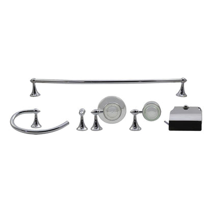 Anbec JAB8906C Juego de Accesorios para Baño 6 Piezas, Cuerpo Metálico, Incluye 1 Toallero de Barra, 1 Cepillero con Vaso, 1 Porta Rollo, 1 Jabonera con Base, 1 Toallero de Argolla, 1 Gancho, Cromado