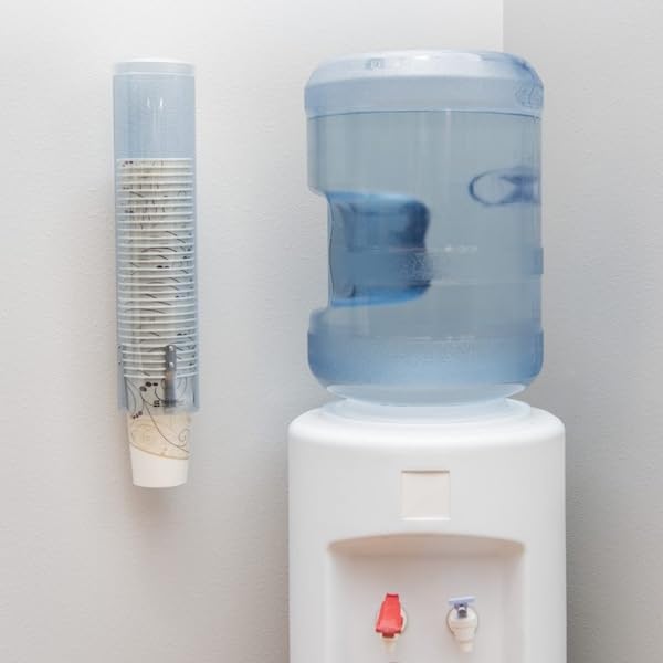 San Jamar - Dispensador grande de tazas tipo tirón de 6 a 12 onzas, tazas planas, taza de cono de 4 a 7 onzas con tapa abatible para restaurantes, hogar y oficina, plástico, 16 pulgadas, azul ártico