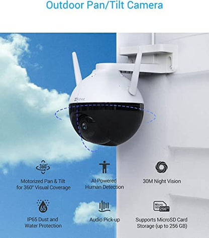 EZVIZ C8C Lite Cámara para Exteriores, Panorámica/Inclinación/Zoom, Cobertura Visual de 360, Cámara de Seguridad WiFi 1080P, Visión Nocturna, Compatible con Tarjeta Micro SD de hasta 256G