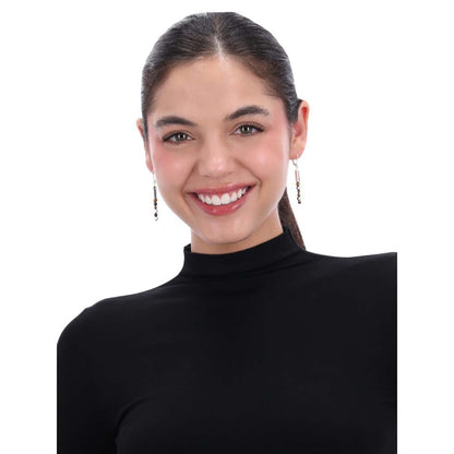 Nine West Aretes Bitono Discos y Círculos | Pequeño, diseño largo, acabado brillante, 6 cm ancho x alto, pouch incluido