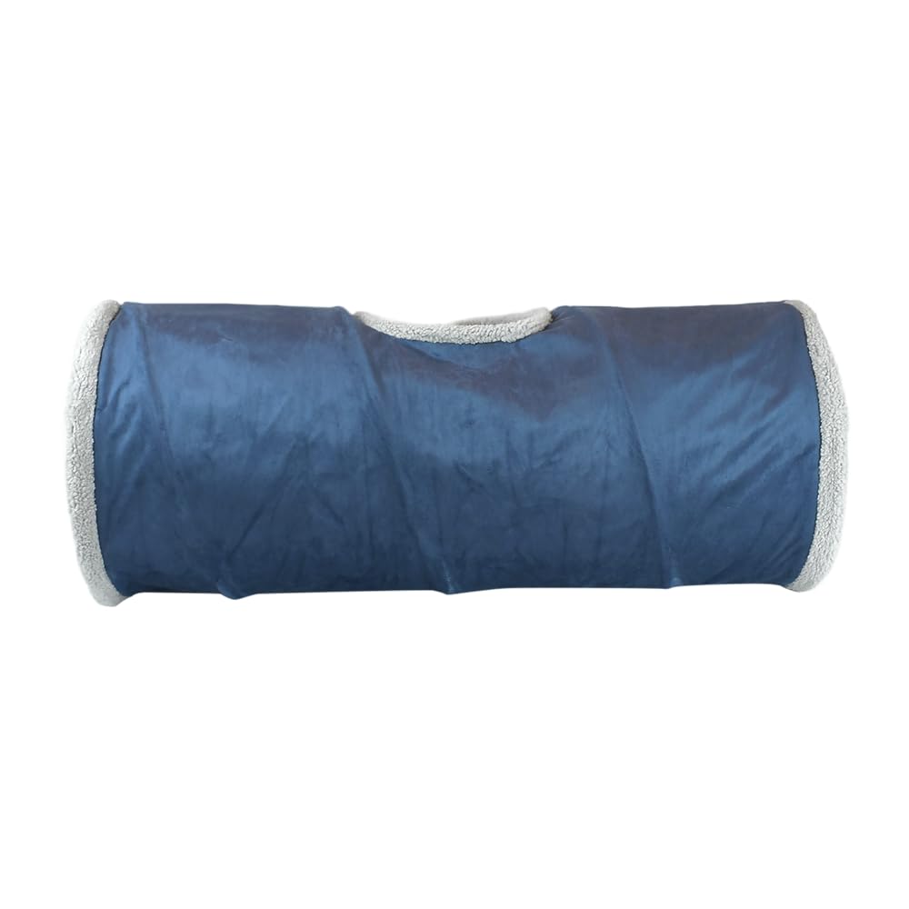 Fancy Pets Túnel Plegable para Gato Azul, Juguete Interactivo y Espacio de Exploración 65x25 cm