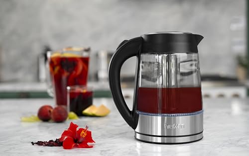 Hukën x Masterchef | Tetera eléctrica Fuse+ | Hervidor eléctrico | Tetera de vidrio | Infusor Removible | Tetera de acero inoxidable Base Giratoria | 1.7 litros
