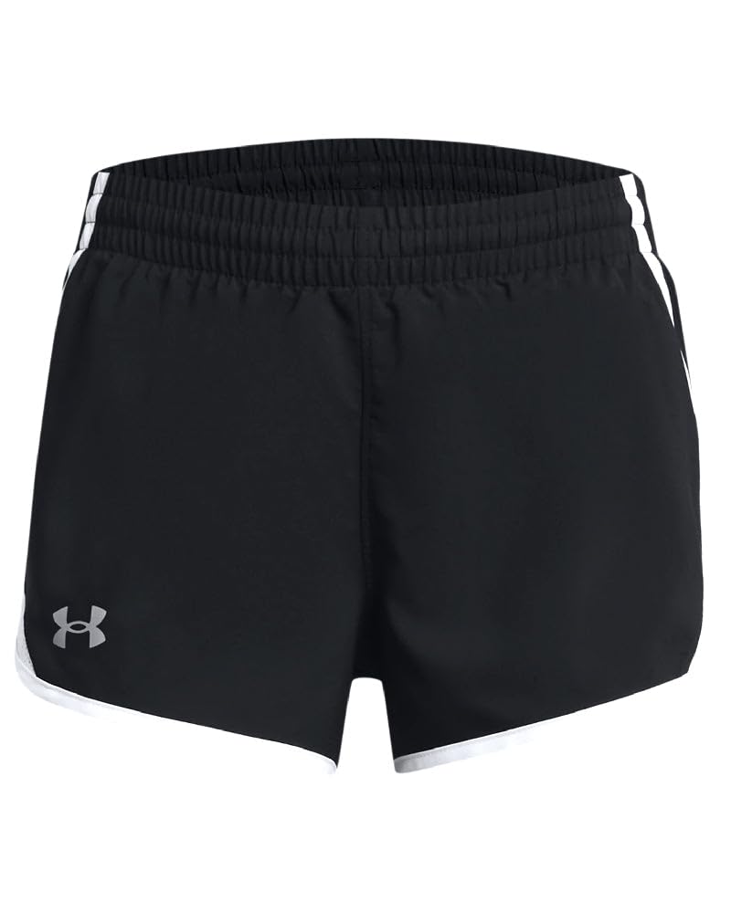 Under Armour Fly-By Shorts para Niña - (001) Negro - Blanco - Reflectante - XS