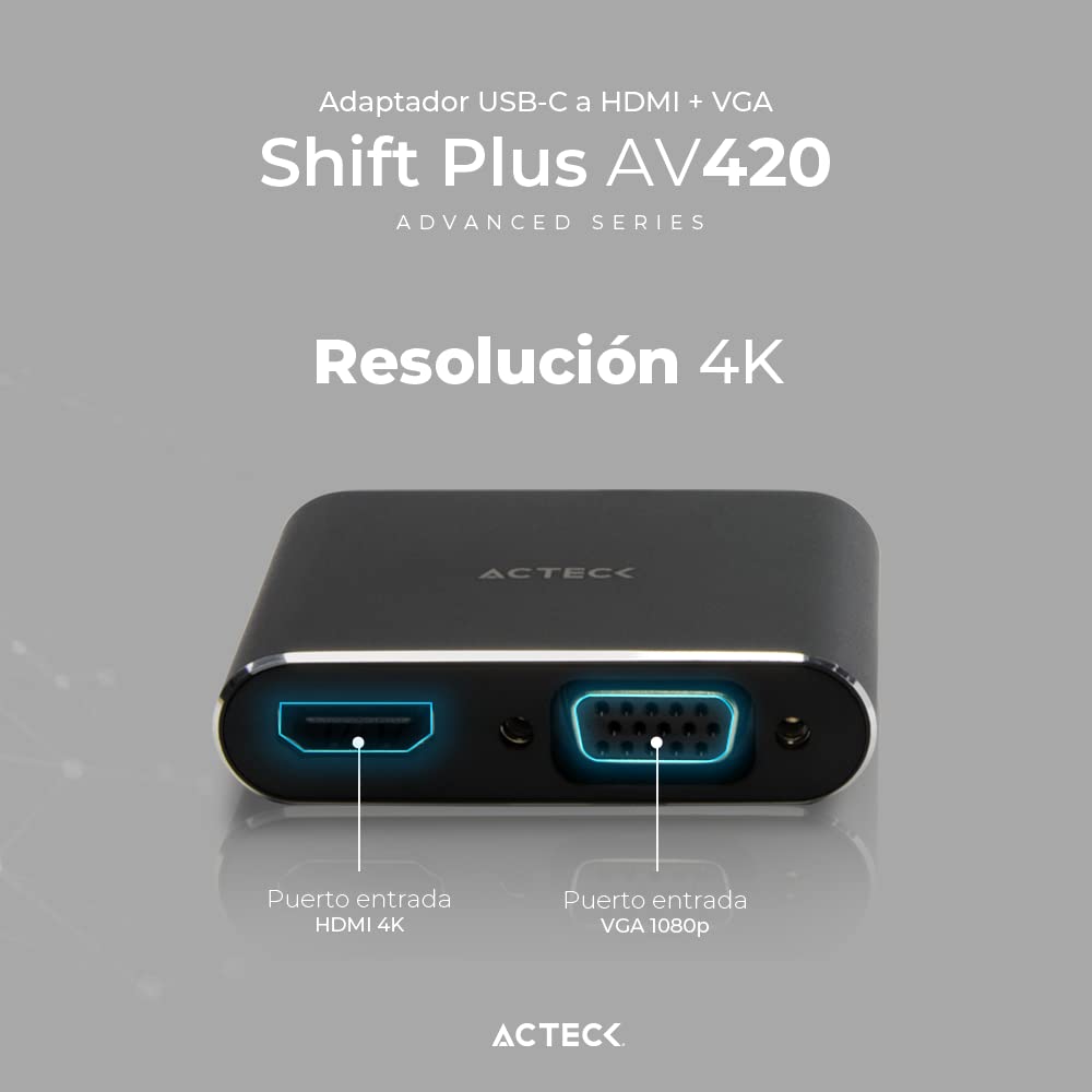 Adaptador USB Tipo C a HDMI + VGA Shift Plus AV420 / Para Video Hasta 4k Macho a Hembra/Hembra Negro Advanced Series