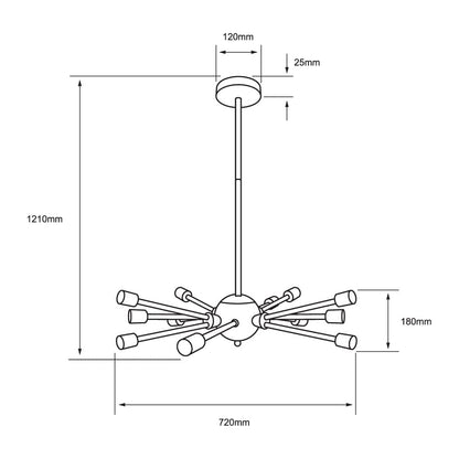 Tecnolite Lámpara Colgante de Metal 1.21 m de Altura, Potencia Máx. 720 W, 12 Bases E27, No incluye focos