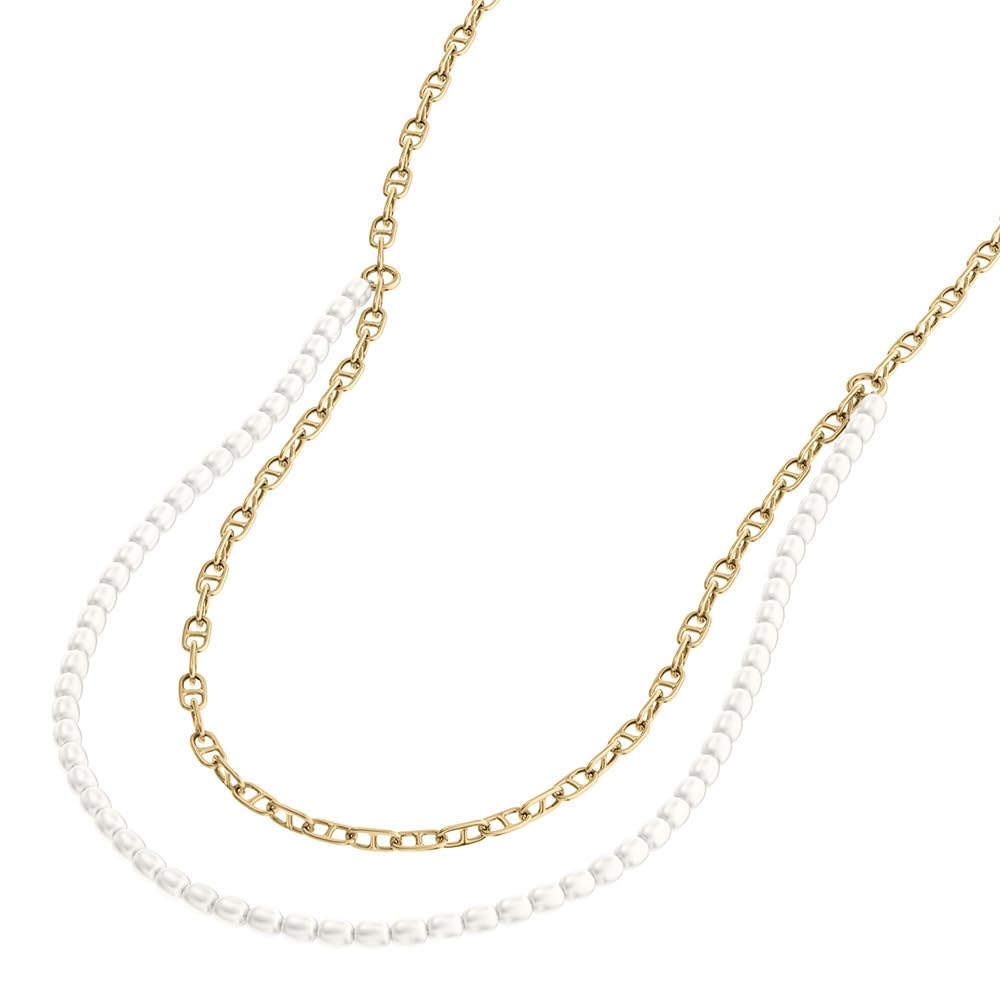 Collar multihebra Heritage D-Link de Fossil para mujer de latón en tono dorado con perlas, JA7321710