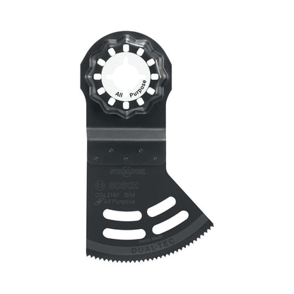 BOSCH OSL218F 1 pieza 2-1/8 pulgadas Starlock - Hoja multiherramienta oscilante 2 en 1 Dual-Tec multipropósito bimetálica para aplicaciones en madera con clavos, paneles de yeso, PVC