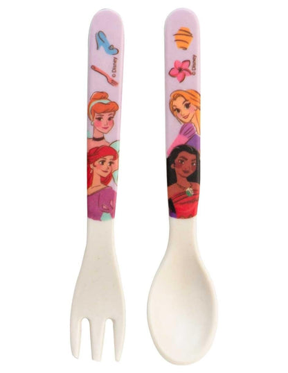 Vajilla individual infantil de bambú Princesas Disney, set de platos, vaso y cubiertos para niños, 5 pzas.