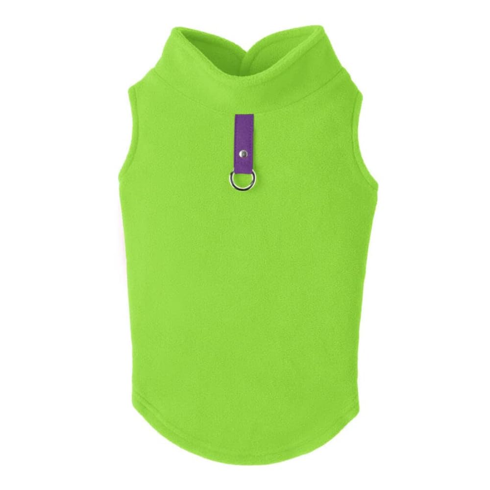 Gooby Chaleco de Forro Polar para Perro con Correa Integrada - Medium chest (~13.5") - Lime