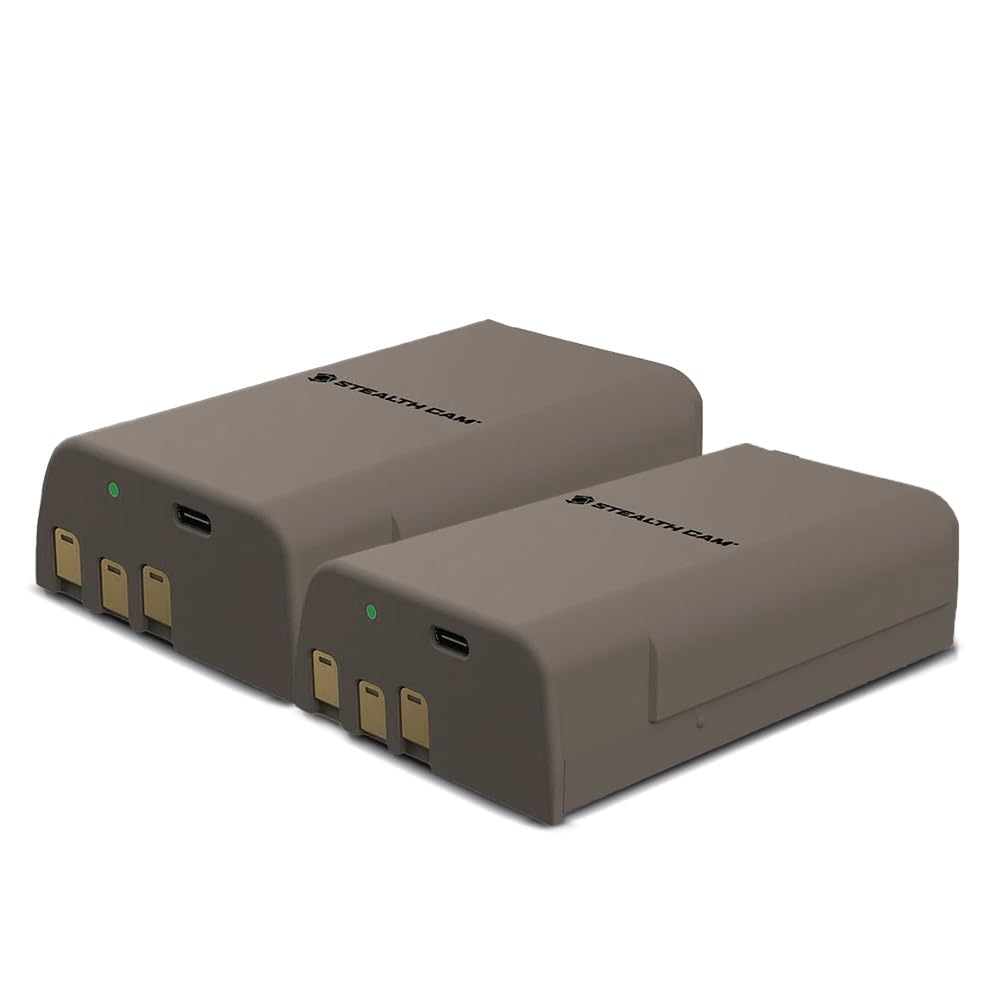 Stealth Cam FieldMax MAX-PAK - Cartucho de batería de Litio Recargable de 12 voltios/5000 mAh, Compatible con cámaras celulares de Caza, Cable de Carga USB Incluido, Paquete de 2