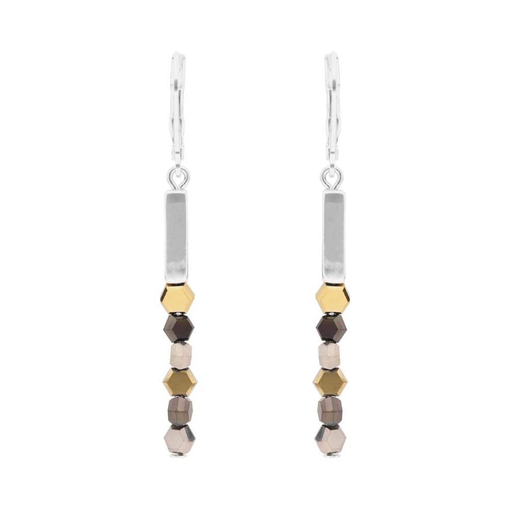 Nine West Aretes Bitono Discos y Círculos | Pequeño, diseño largo, acabado brillante, 6 cm ancho x alto, pouch incluido