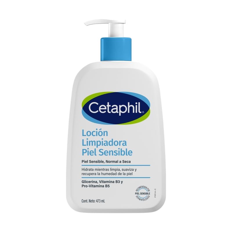 CETAPHIL Loción Limpiadora Piel Sensible 1 pz 473 ml Hidrata Mientras Limpia y Suaviza Recomendada por Dermatólogos para Piel Sensible
