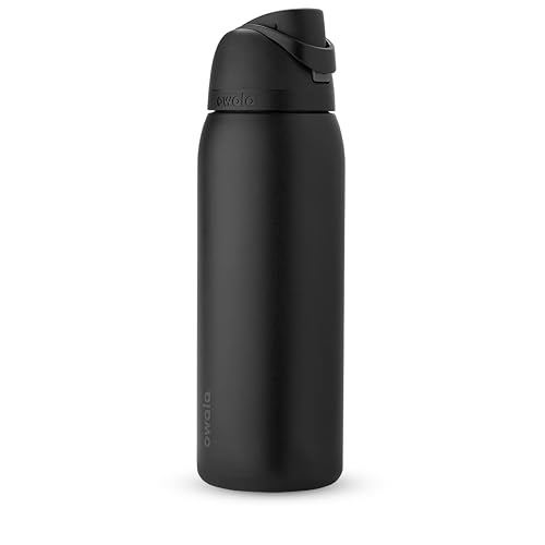 Owala FreeSip Botella de acero inoxidable aislada con popote, botella de agua deportiva libre de BPA, ideal para viajar, 40 oz, Muy, Muy Oscuro
