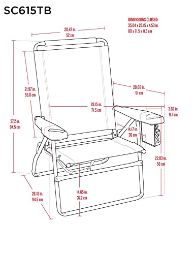 Tommy Bahama - Silla de Playa Plegable de 15 Pulgadas de Altura extendida, 4 Posiciones, Mixta