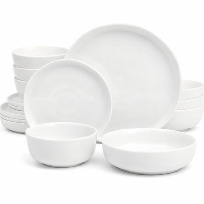 Gibson Home Oslo - Juego de vajilla de porcelana resistente a los arañazos y astillas, servicio para 4 (16 unidades), platos de cerámica y tazones, color blanco, apto para microondas y lavaplatos