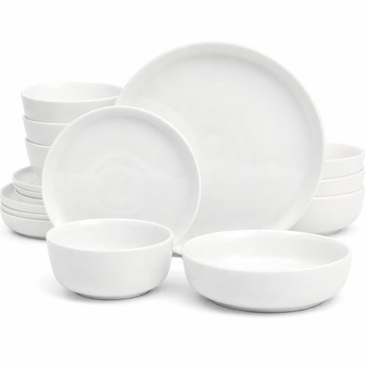 Gibson Home Oslo - Juego de vajilla de porcelana resistente a los arañazos y astillas, servicio para 4 (16 unidades), platos de cerámica y tazones, color blanco, apto para microondas y lavaplatos