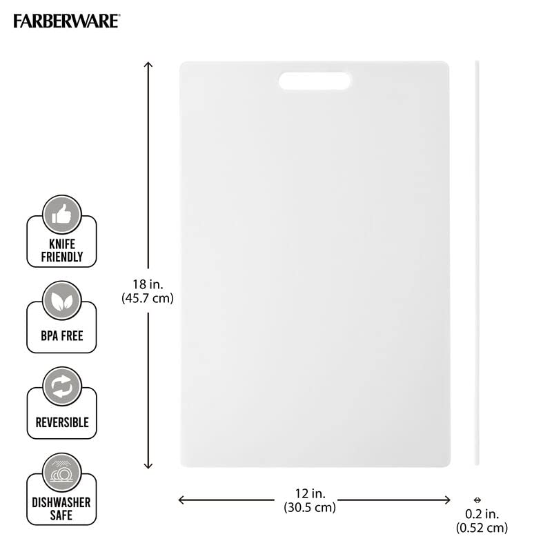 Farberware Tabla de corte plástica para uso general, Blanco, 12-Inch by 18-Inch, 1