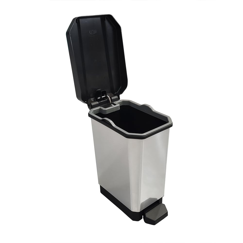 44 L Bote de Basura con Pedal en Plástico IML Negro Metalizado – Sistema Silencioso, Base Antideslizante y Resistente para Hogar, Oficina e Industria | Estra